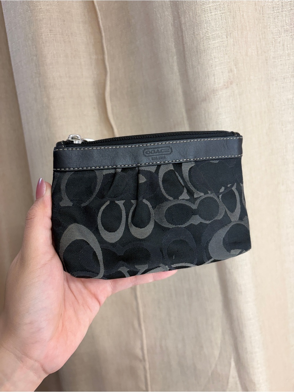Coach Black Signature Pattern Small Zip Pouch